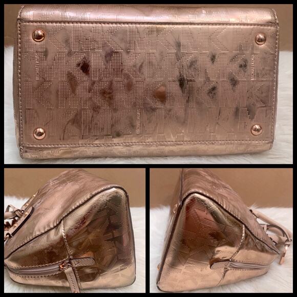 MICHAEL KORS Pink Gold Rose Gold Mirror Metallic Small Satchel w/Strap - Picture 15 of 16